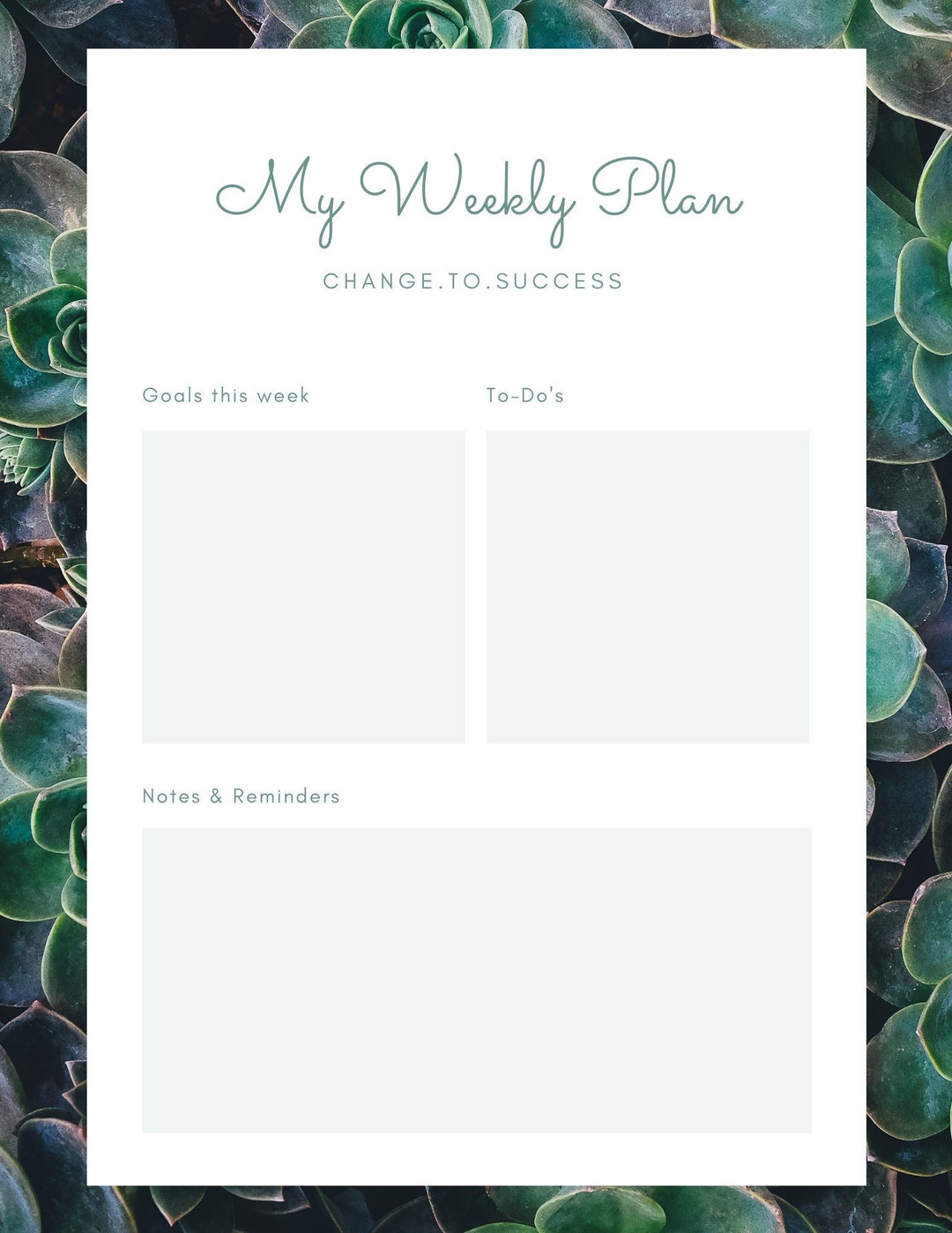 Weekly Plan PRINTABLE, Weekly Inspiration and Success Goals, Planer for ...