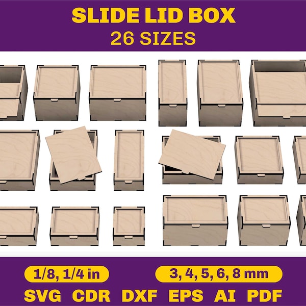 Laser cut box SVG - Laser cut box file SVG DXF template - Storage box Glowforge box svg files - Laser cut files box with lid