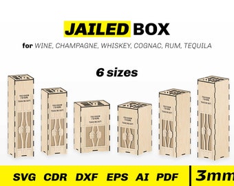 Jailed Wine Box SVG laser file - Laser wine box file - Whiskey box svg - Tequila Box - Rum Box - Champagne Box - Cognac Box - 3mm
