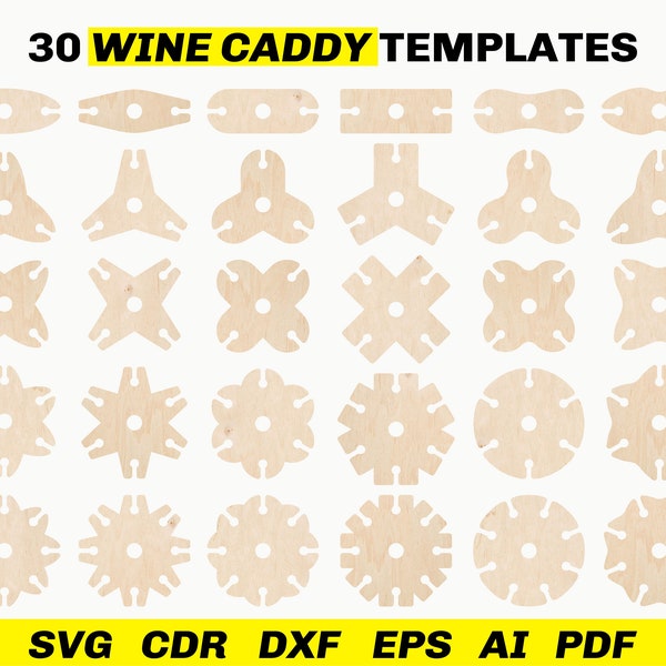 Wine Caddy SVG Template - Wine Holder SVG - Wine Bottle Glass Holder Glowforge SVG Laser Cut Files