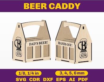 Beer Caddy Laser Cut File, Beer Box SVG, 6 Pack Beer Carrier SVG, Laser Cut Beer Holder 3mm, 4mm, 5mm, 6mm, 1/8in, 1/4in Template