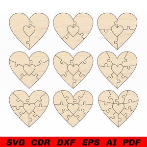 Archivos SVG de rompecabezas de corazón cortados con láser para regalo de San Valentín o regalo romántico