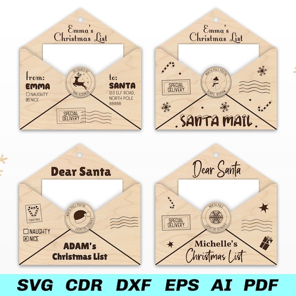 Lettre au père Noël 3D ornement fichier découpé au laser SVG Enveloppe au père Noël découpé fichier