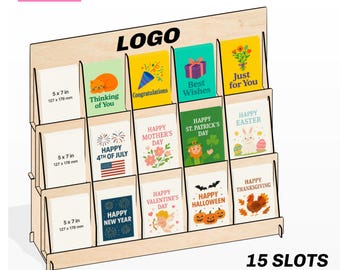 Laser Cut Greeting Card Display Stand 3 Tier Holder with 15 Slots Fits 5x7 Post Cards  Brochures Stickers SVG DXF File