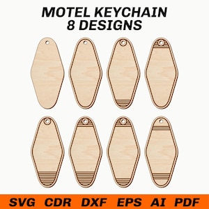 Plantilla de archivo láser SVG para llavero de motel retro, madera, acrílico, llavero de hotel