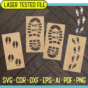 Estêncil de pegada de Papai Noel e Elfo SVG PNG Natal Estêncil de sapato de bota de Papai Noel Estêncil Arquivos cortados a laser para Glowforge Dxf