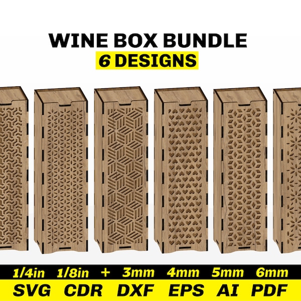 Caja de vino SVG archivos de corte láser - Plantilla de caja de vino - Caja de regalo de vino SVG - Caja de vino personalizada láser SVG para mujeres / para hombres