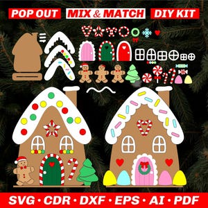 POP OUT Lebkuchen-Haus Laser geschnitten SVG-Datei - Gestalten Sie Ihr eigenes Lebkuchen-Haus Weihnachten Färbung Malerei Kit