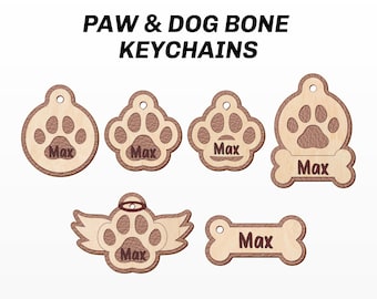 Paw Print Keychain SVG Dog Name Bone Pendant Laser Cut File Perfect for DIY Wood Leather Accessories and Dog Lovers Gifts