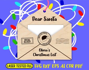 BUSTA 3D Lettera a Babbo Natale Ornamento SVG - Caro Babbo Natale File tagliati al laser SVG