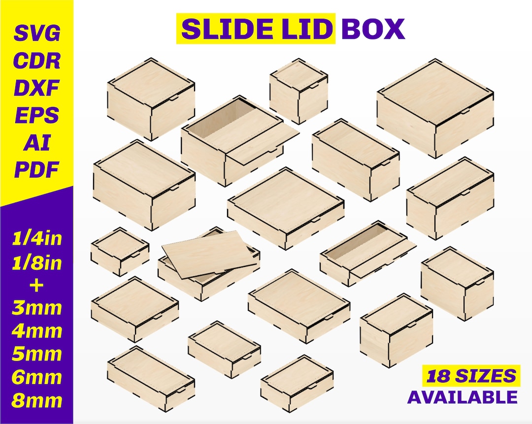 Laser Cut Box With Lid Storage Box Laser Cut Files Box With Slide Lid