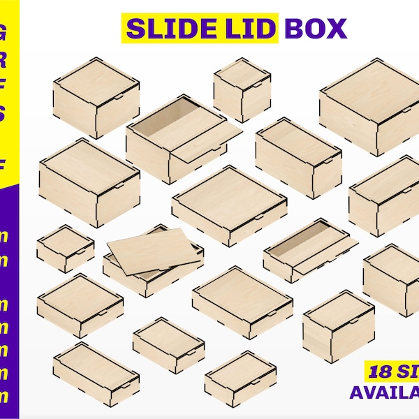 laser cut box with lid - Storage box Laser cut files Box with Slide Lid - Laser cut box file - Lasercut box