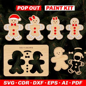 Lebkuchenmann DIY Paint KIT - Pop Out Weihnachtshandwerk Aktivität für Kinder SVG Laserdatei