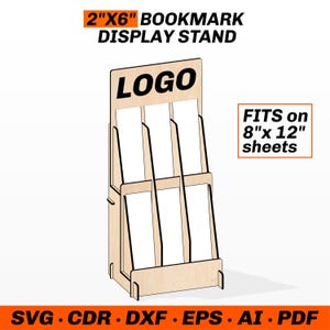 Laser Cut Bookmark Display Stand SVG DXF File, 6 Slot Bookmark Holder for 2x6 Bookmarks, Compact Design for Small Lasers, 1/8, 3mm, 4mm