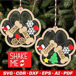 Hond kerstornament SVG, 3D-gelaagde huisdier ornament lasergesneden bestand, hond memorial ornamenten SVG-bestanden