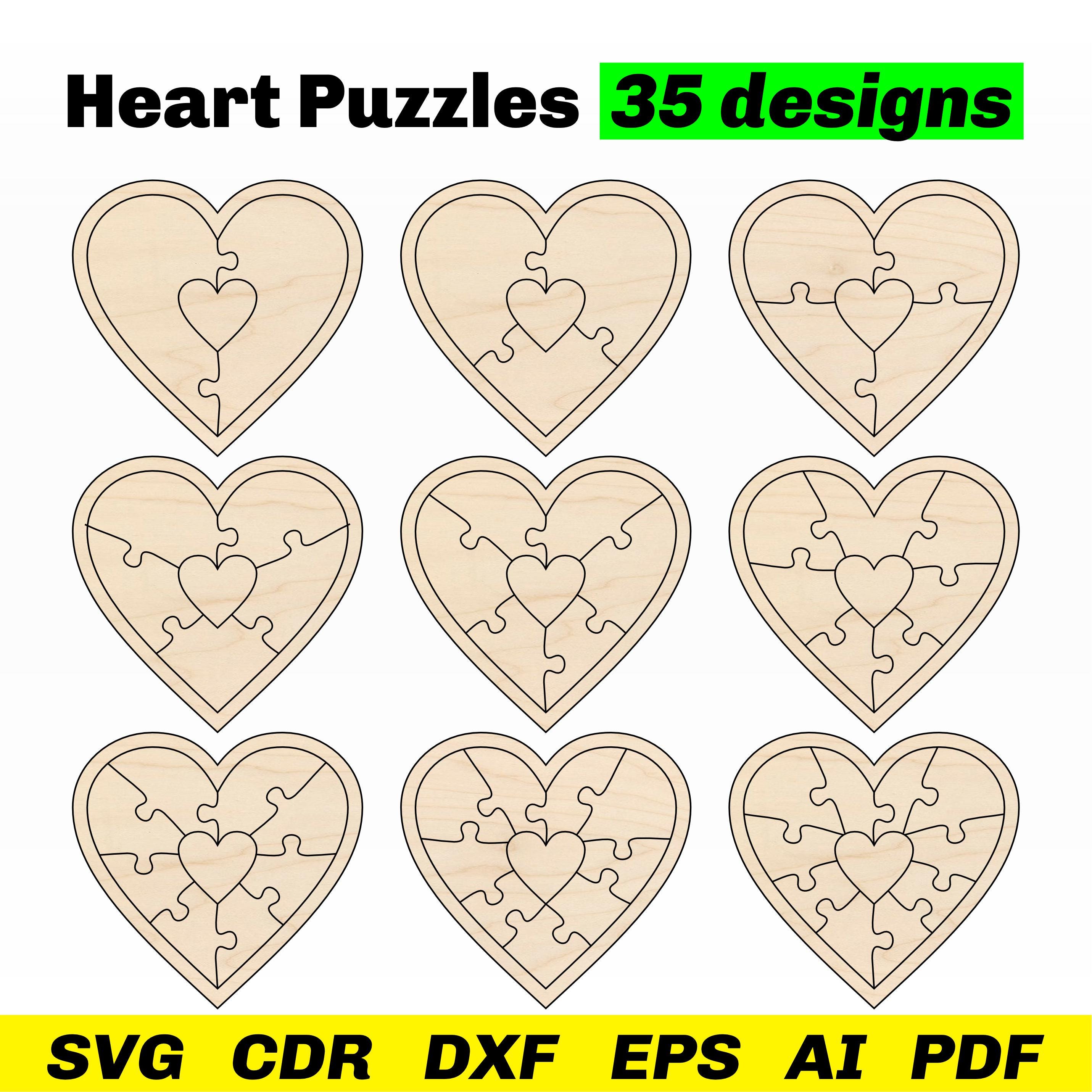 Heart Puzzle SVG - Laser Puzzle DXF Template - Jigsaw Puzzle Laser