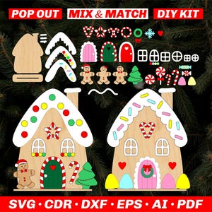 Gingerbread House Pop Out Paint Kit SVG Laser Cut Files for Christmas - Design your own Ginger Bread House Coloring DIY Kit