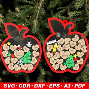 Ornamento natalizio per insegnanti SVG / Ornamento Apple Shaker File tagliato al laser