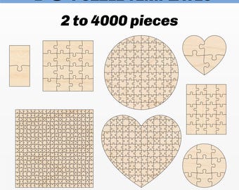 Laser cut Puzzle SVG DXG - Jigsaw puzzle SVG template - Heart puzzle svg - Square puzzle svg - Circle puzzle glowforge