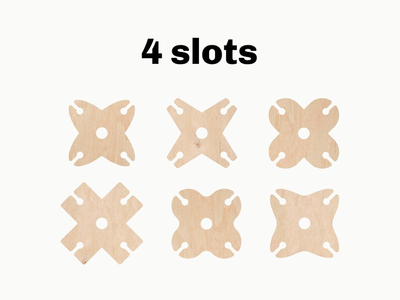 May include: Six wooden wine bottle holders, each with four slots, arranged in two rows of three. The holders are made of light brown wood and have a natural finish.