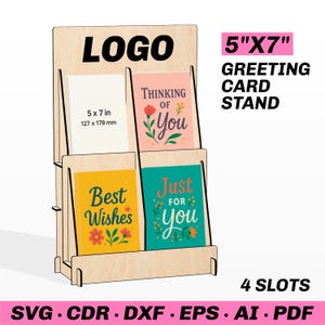 5x7 Grußkarte Arbeitsplatte Ausstellungsständer SVG DXF Postkartenständer Laser-Schnittdatei Broschürenhalter Für Flyer Invintationen