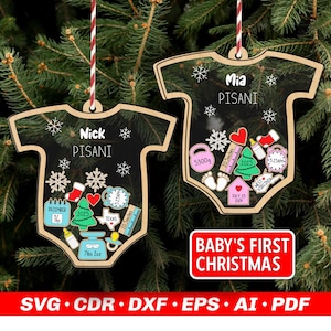 Personalisierte Baby erste Weihnachten Shaker Ornament mit benutzerdefinierten Geburtsdaten SVG, Neugeborenen Andenken Geschenk Laser Cut Datei