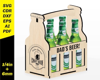Día del Padre SVG - Beer Caddy SVG DXF Archivo de corte láser - Plantilla Beer caddy v6 - Archivo de corte láser del soporte de cerveza - Archivo portador de caja de cerveza