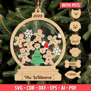 Gingerbread Family Shaker Adornos navideños con mascotas / Archivo cortado por láser SVG