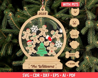 Gingerbread Family Shaker Christmas Ornaments with Pets |  Laser Cut File  SVG