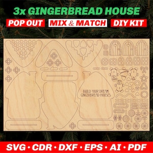 Pop-Out-Lebkuchen-Haus-Malset SVG Laser Cut Dateien für Weihnachten - Gestalten Sie Ihr eigenes Lebkuchenhaus-Farbpaket