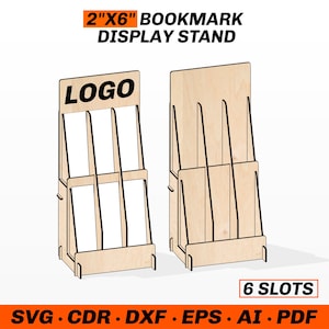 Laser Cut Bookmark Display Stand SVG DXF File, 6 Slot Bookmark Holder for 2x6 Bookmarks, Compact Design for Small Spaces