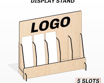 Laser Cut Bookmark Display Stand SVG DXF File, 5 Slot Bookmark Holder for 2x6 Bookmarks, Compact Design for Small Lasers, 1/8, 3mm, 4mm