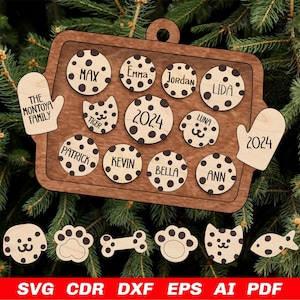 Cookies Familie Ornament SVG-Dateien mit Haustieren | Glowforge DXF Laserdatei