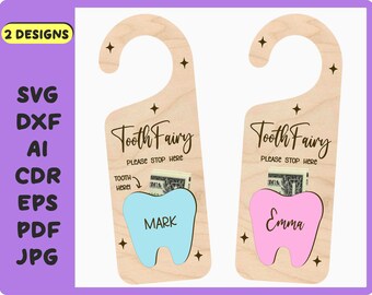 Tooth Fairy Door Hanger SVG Laser Cut File with Money Pocket