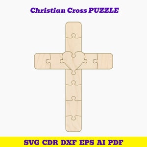Modello SVG di puzzle croce cristiana tagliato al laser