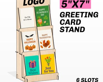Greeting Card Display Stand SVG DXF Laser Cut File with 3 Tier Fits 5x7 Card Postcard Brochure   Flyer, and Leaflet