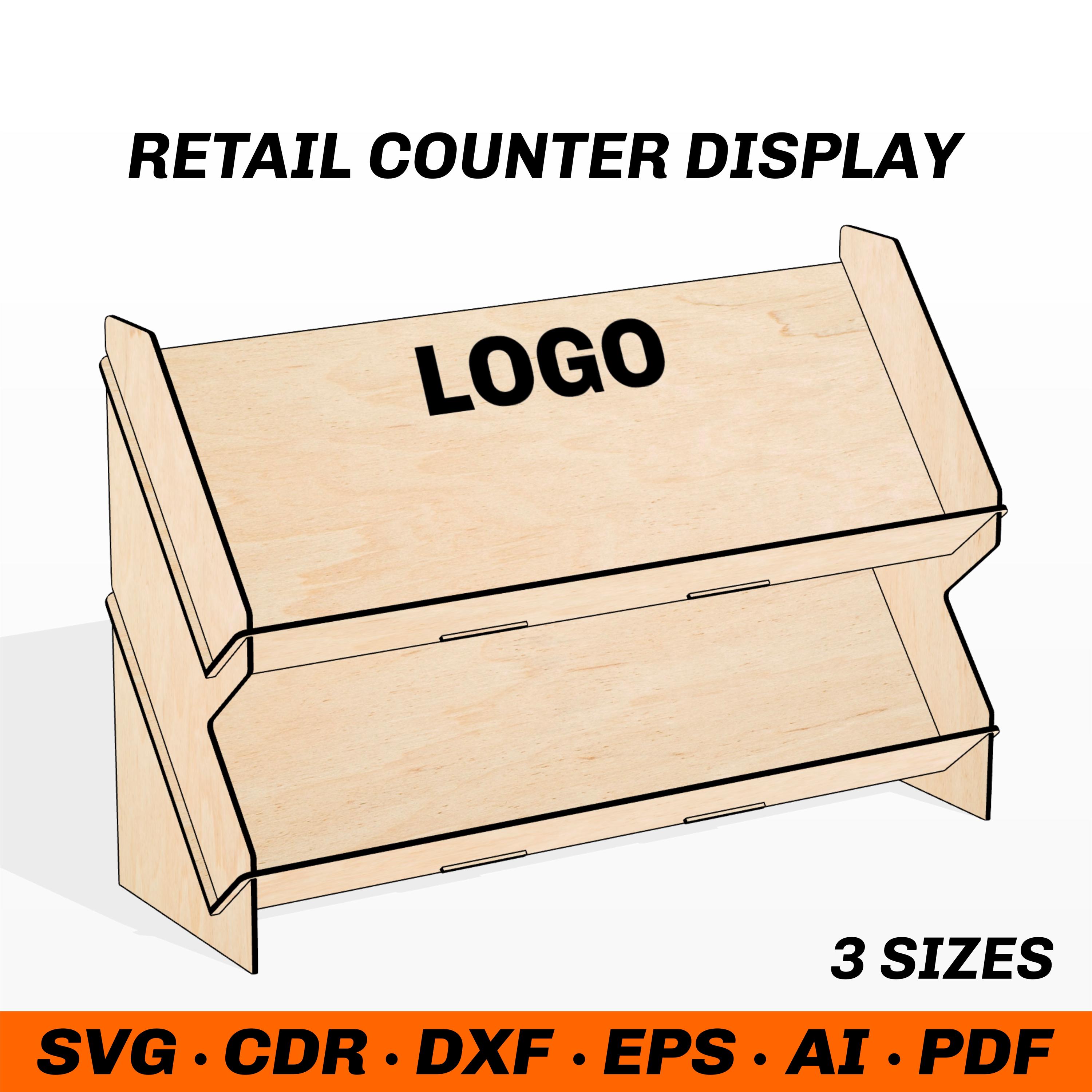 2 Tier Retail Counter Display Stand SVG DXF Laser Cut File