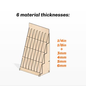 May include: A wooden display stand with multiple shelves for holding brochures or pamphlets. The stand is made of 1/4 inch or 1/8 inch thick wood, or 3mm, 4mm, 5mm, or 6mm thick wood.