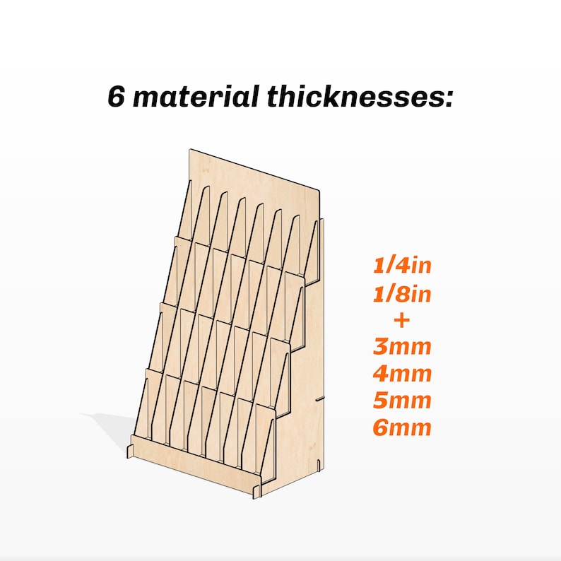 May include: A wooden display stand with multiple shelves for holding brochures or pamphlets. The stand is made of 1/4 inch or 1/8 inch thick wood, or 3mm, 4mm, 5mm, or 6mm thick wood.