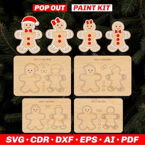 Lebkuchenmann DIY Paint KIT - Pop Out Weihnachtshandwerk Aktivität für Kinder SVG Laserdatei