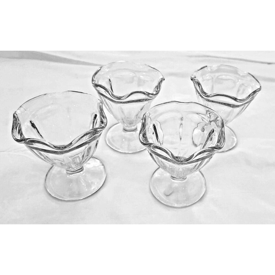 Vintage Clear Glass Ice Cream Sundae Cups Set 4 4 Tall Vintage Parfait