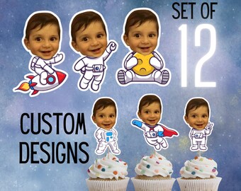 Astronaut Verjaardag, Aangepaste Cupcake Topper, 1e Verjaardag Eerste Reis Rond de Zon, Twee de Maan, Astronaut Space Party, Galaxy Verjaardag, Planeten