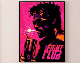 Fight Club Movie Hand Drawn Canvas Poster Décor for wall, House apartment decoration, birthday anniversary mother father day gift idea