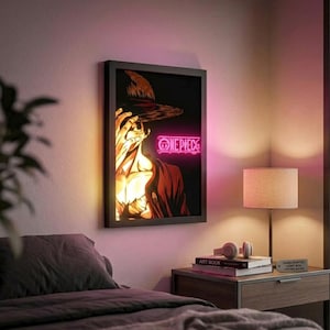Lámpara de noche para dormitorio, póster luminoso LED de Monkey D. Luffy de 9 x 13 pulgadas.