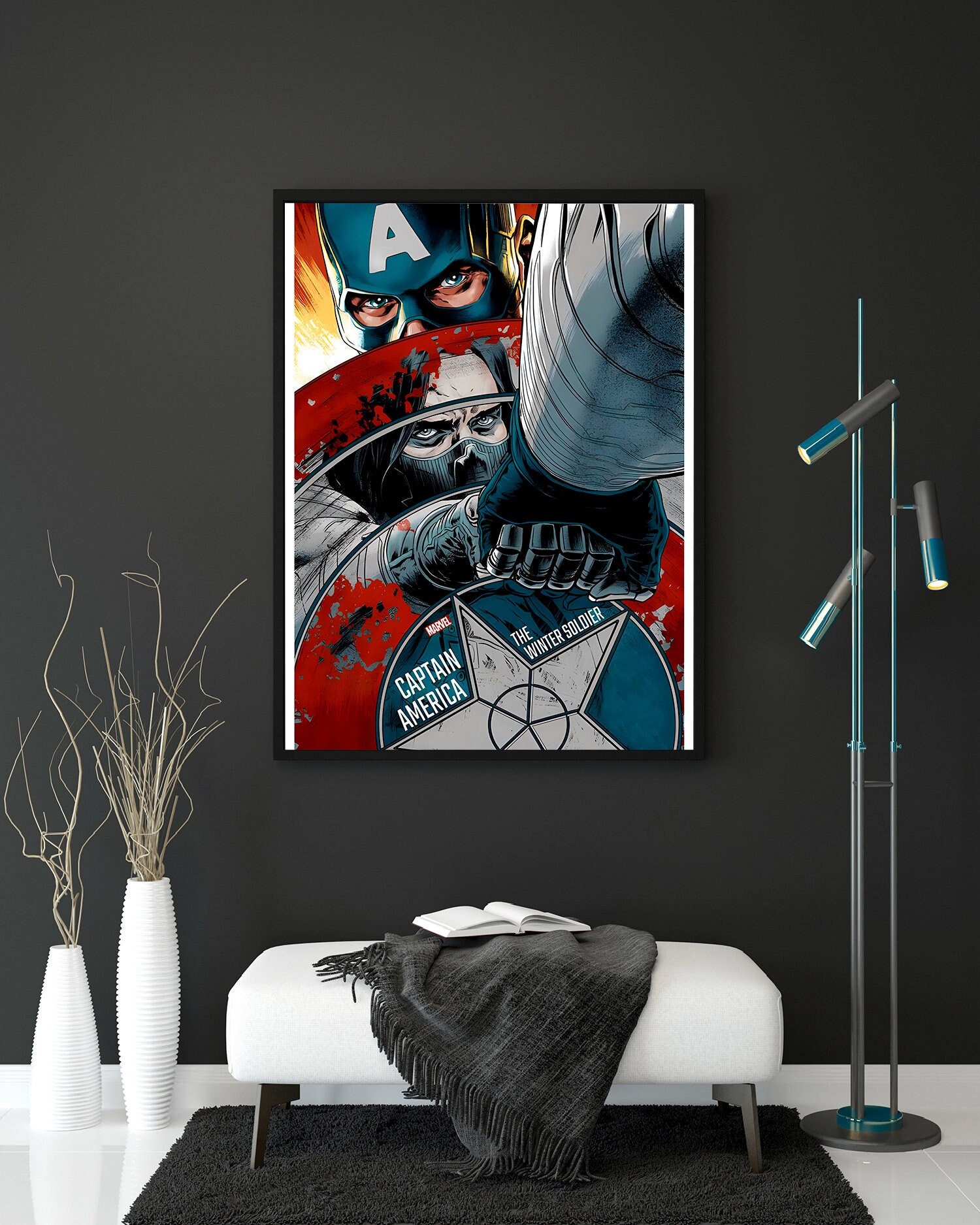 Captain America Hand Drawn Canvas Art, Décor for wall, House apartment decoration Wall art Poster birthday gift idea for comics movie lovers