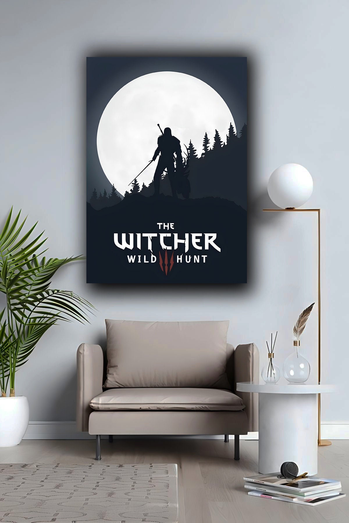 Witcher Wild Hunt Canvas Art Work Poster, video game watercolor print, boyfriend gift, gift for him, game room decoration aesthetic wall art