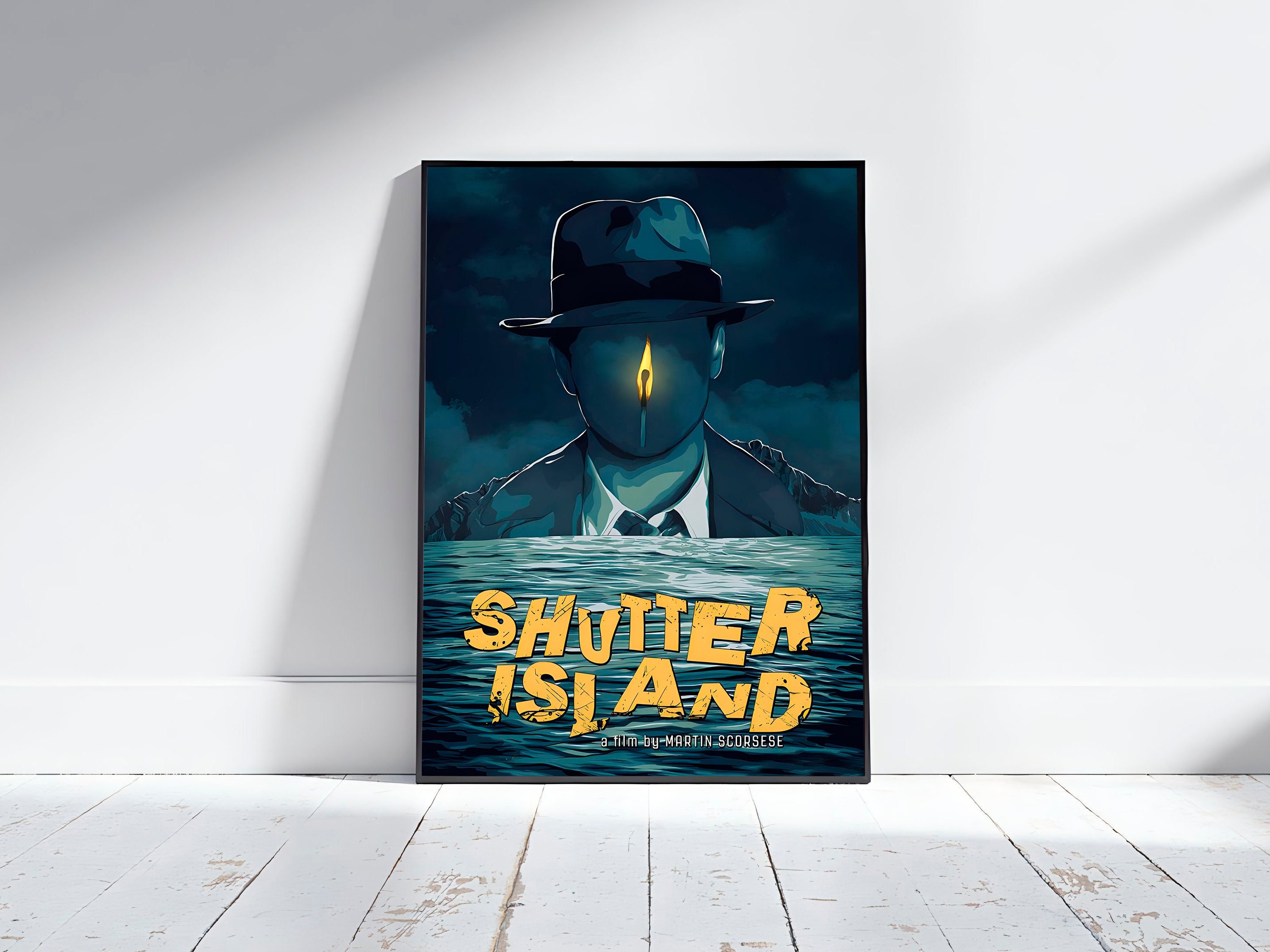 Arte su tela disegnata a mano, arredamento per parete, decorazione appartamento casa Shutter Island Poster idea regalo anniversario di compleanno per gli amanti del cinema epico