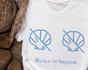 Camisa de alergia a los mariscos / Regalo de alerta médica / Alergia a los mariscos Disney / Camiseta de sensibilidad a los peces de la Sirenita / Alergias alimentarias para niños