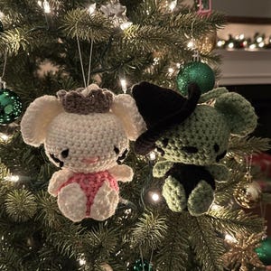 Wicked Crochet Ornament Set | Elphaba Glinda Christmas Gift | Handmade Amigurumi Gift | Oz Inspired Decor
