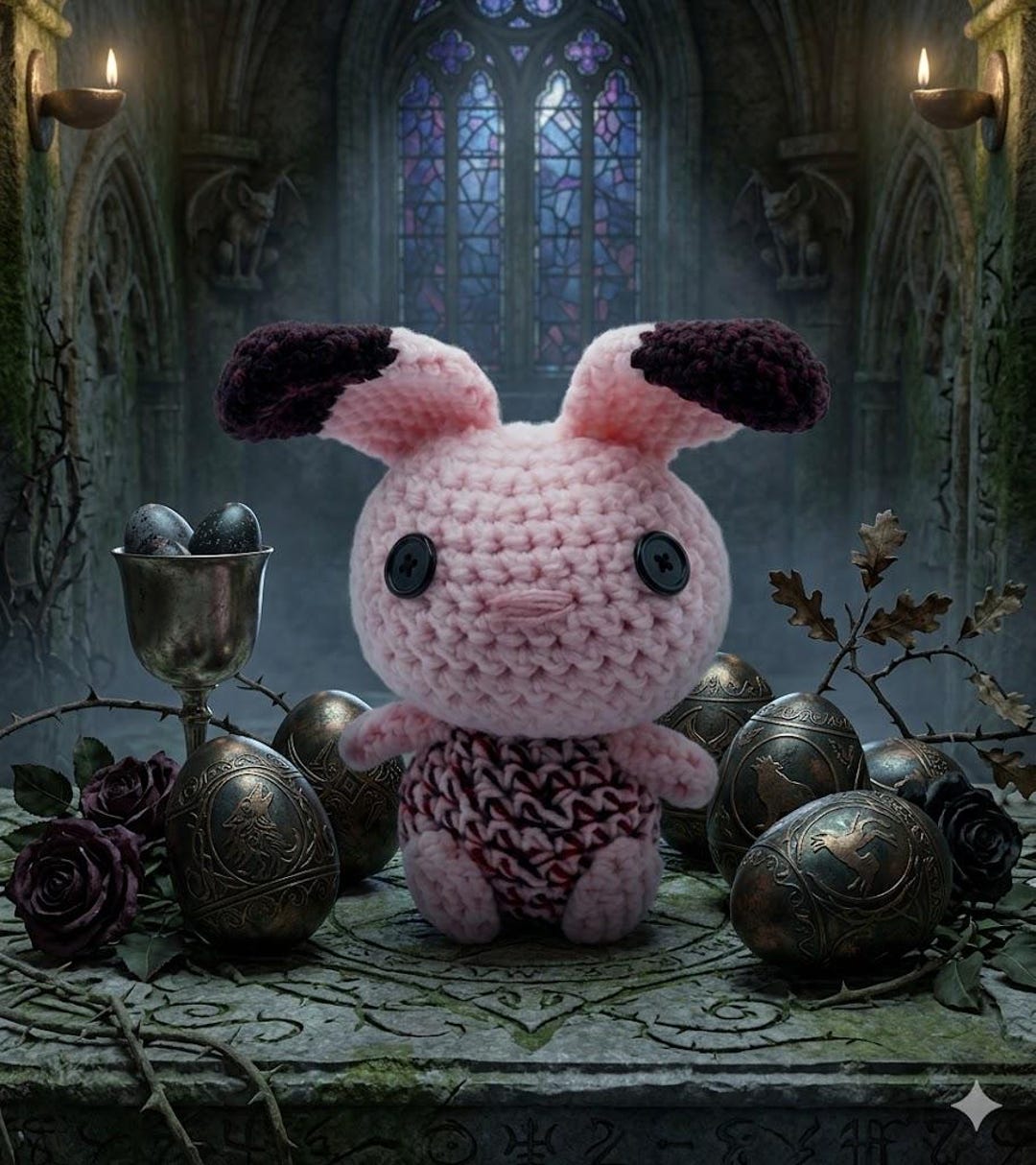 Handmade Gothic Bunny Amigurumi - Pastel Goth Crochet Rabbit Plush ...